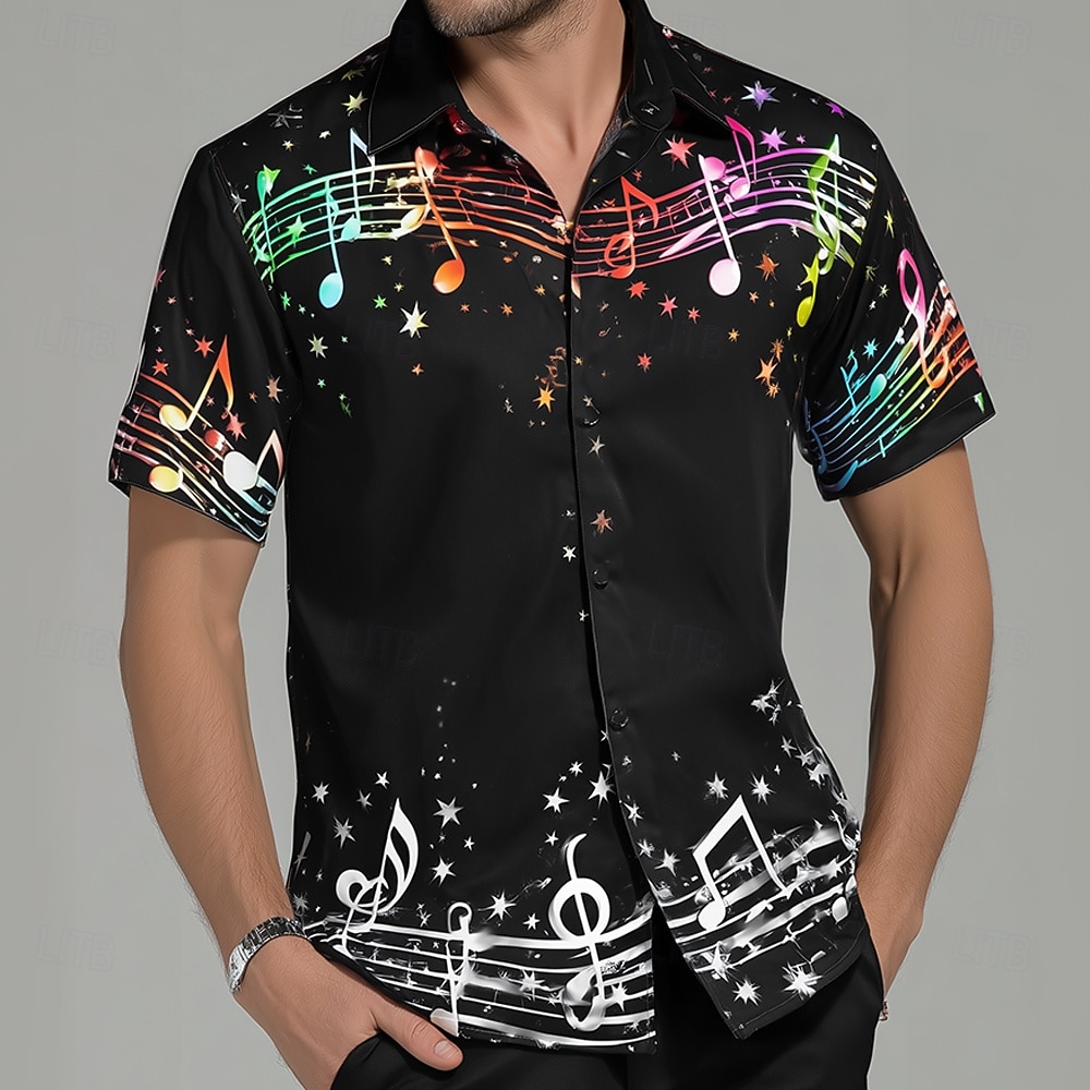 Herr Musiknoter Skjorta Knapp upp skjorta Kortärmad Vintage retro Dagligen musikfestival Vår Höst Nedvikt 3D-utskrift krage skjortor Svart 1 Svart 2026 - $25.99 –P1