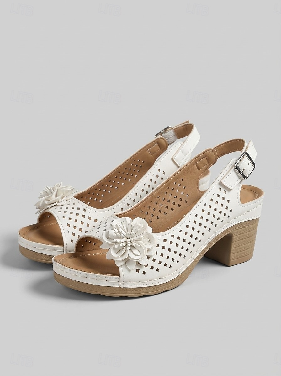 női virágos kivágású slingback szandál – kényelmes, vaskos sarkú nyári szandál hétköznapi és kerti parti viselethez 2026 - $24.99 –P1