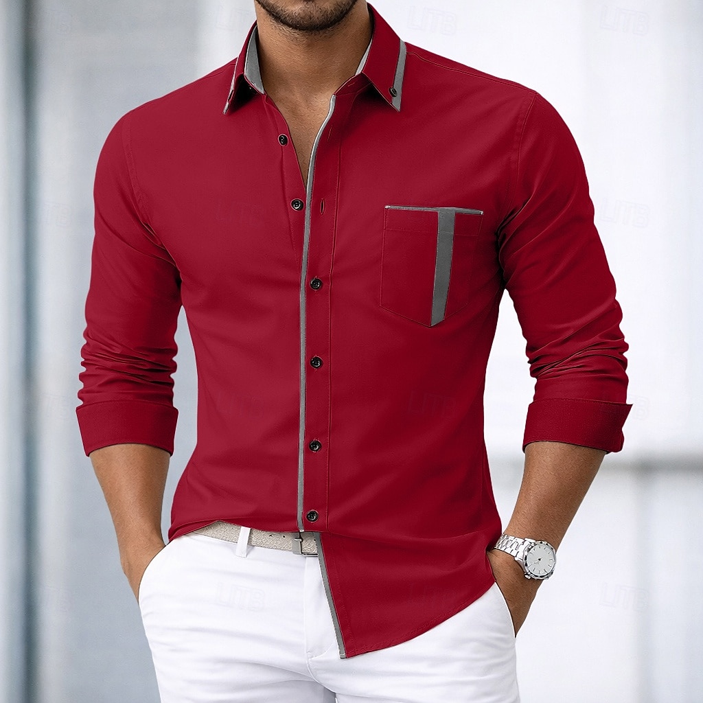Homens Camisa Social Saia camisa de botão Camisa não de ferro Bloco de cor Casual Diário Branco Vermelho Azul Marinha Caqui Manga Longa Aberto para a Lateral Primavera Primavera & Outono Roupa de 2026 por $29.99 –P5