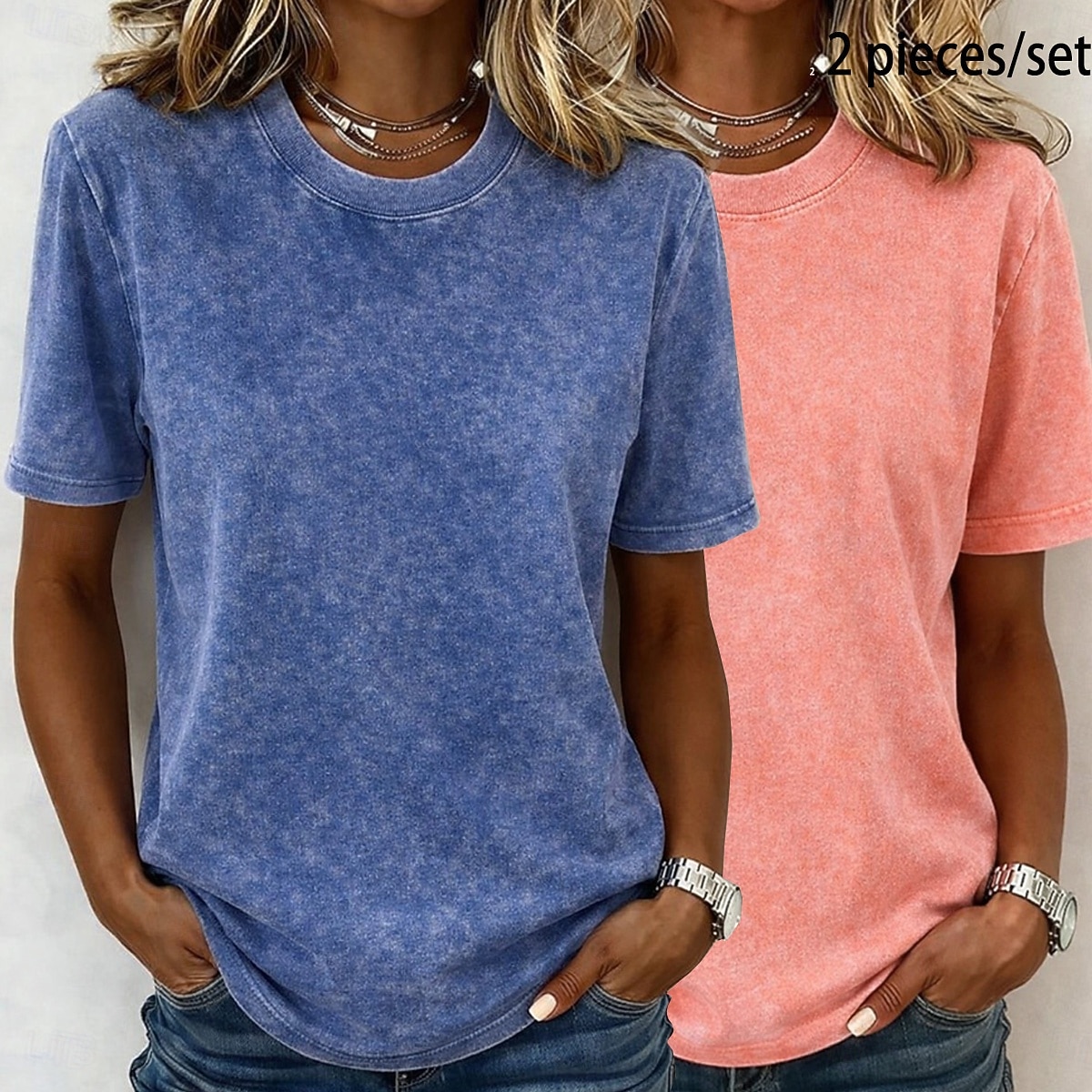 Γυναικείο T-shirt softfade™ από 100% βαμβάκι, βαμβακερό πουκάμισο, vintage πλυμένα τοπ, με οξύ, vintage πλυμένα, απλό, vintage μόδα, κομψό, κοντομάνικο, μακρύ μπλουζάκι με στρογγυλή λαιμόκοψη, casual, καθημερινό, έξοδο, ροζ+πορτοκαλί 2026 - $37.99 –P11
