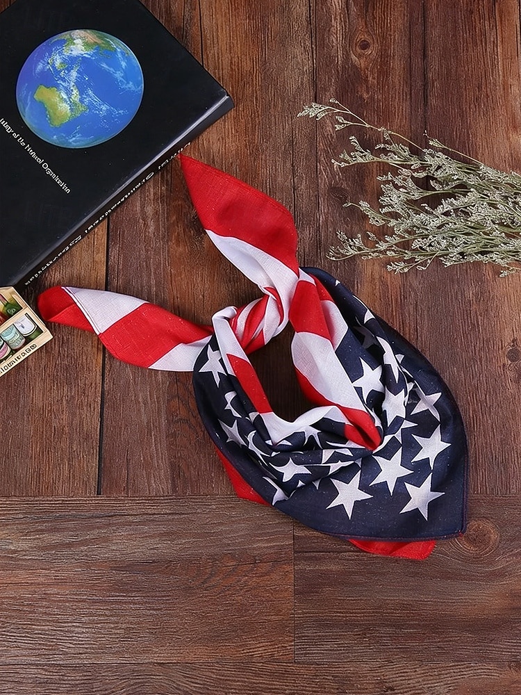 Dwuczęściowy zestaw bandany damskiej w stylu boho z bawełny z amerykańską flagą, uniwersalny szal na głowę i komin na 250. rocznicę USA, Dzień Niepodległości, festiwale i codzienny ubiór 2026 - $9.99 –P5