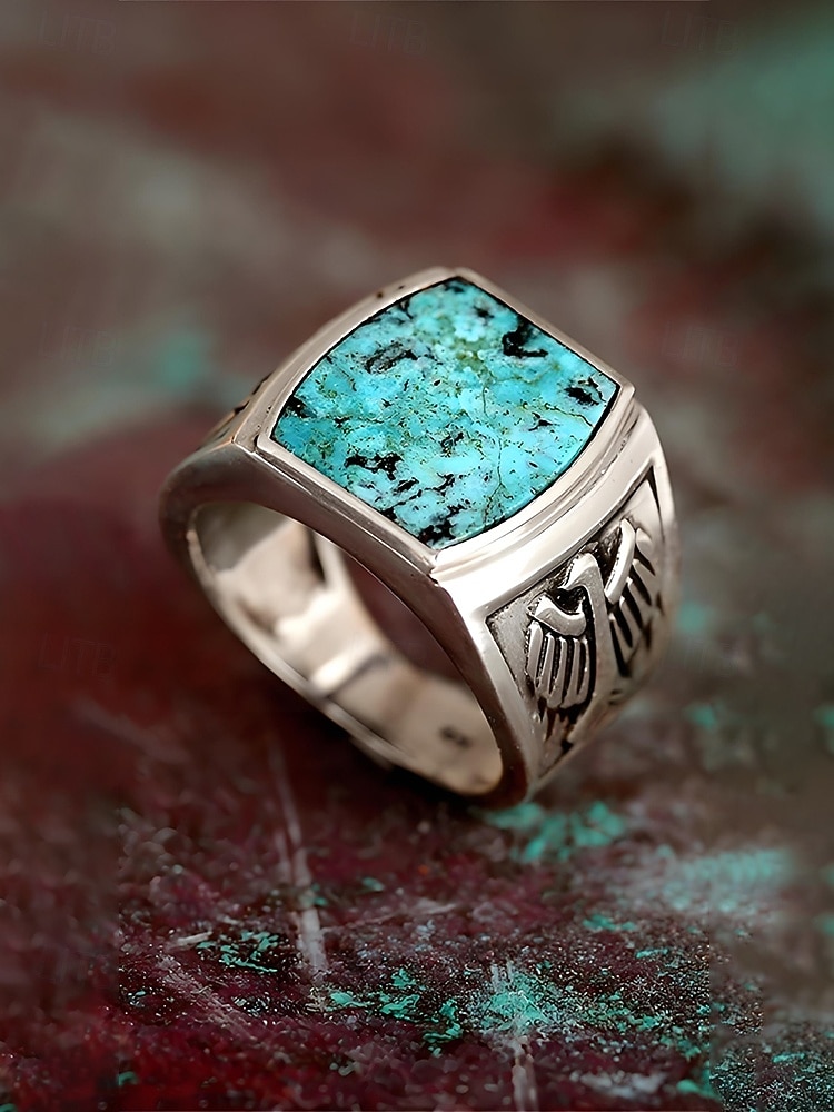 Herre bohemsk ring i legering og turkis, vintage statement-signetring i flere størrelser for strandferie, uformelle sommerantrekk og hverdagsbruk 2026 - $9.99 –P4
