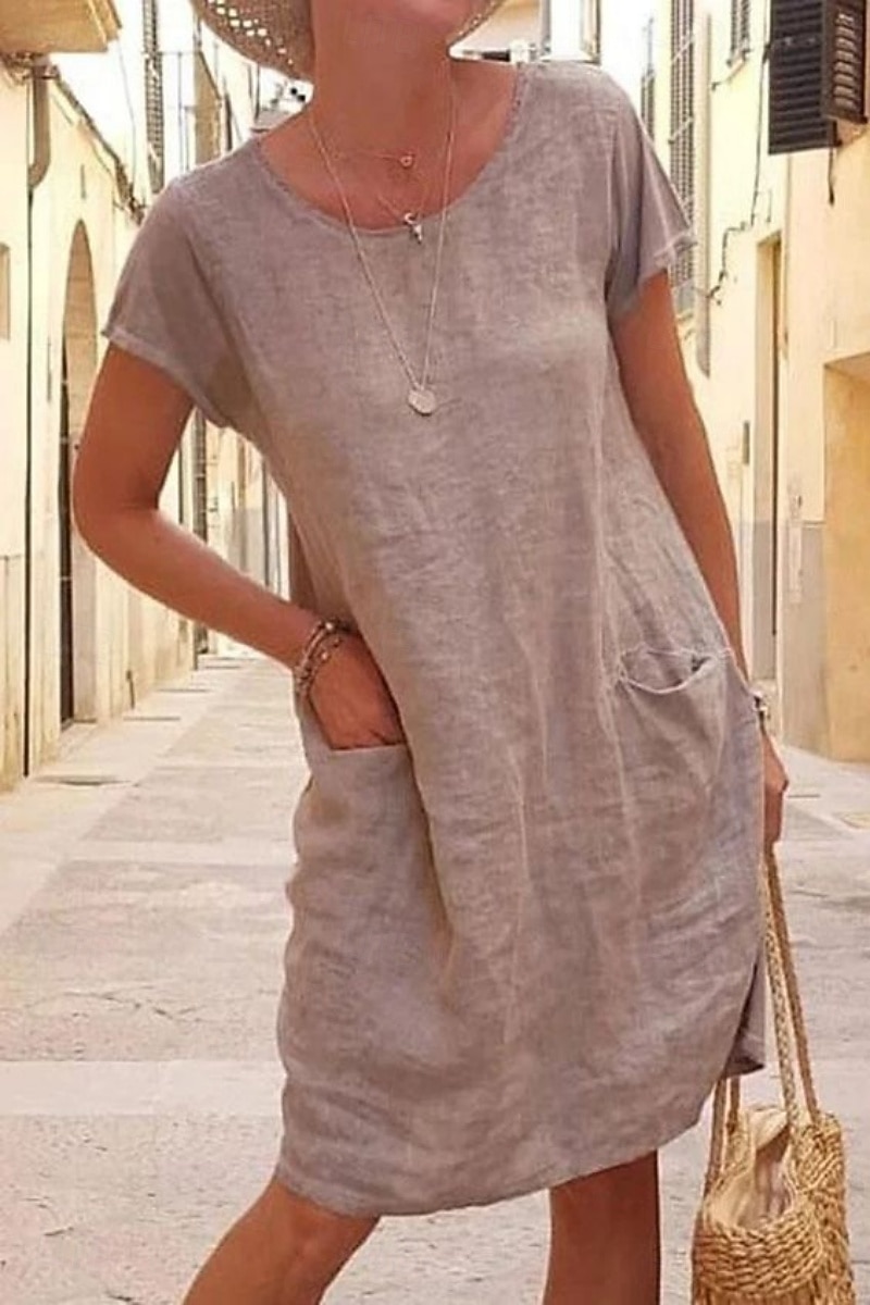 Women's Mini Dress Linen-feel Dresses Casual Dress T Shirt Dress Tee Dress Fashion Modern Daily Vacation Going out Loose Fit Plain Short Sleeve Crew Neck Black Khaki Gray Light Blue Summer Spring Fall 2026 - $21.99 –P2