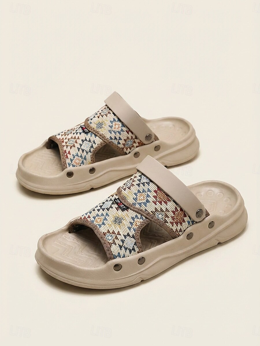 Men's Beige Snakeskin Print Slide Sandals Open-Toe Casual Summer Footwear Lightweight Comfort Shoes for Beach Vacation, Resort Wear, Travel, Poolside Relaxing and Daily Leisure 2026 - $34.99 –P4