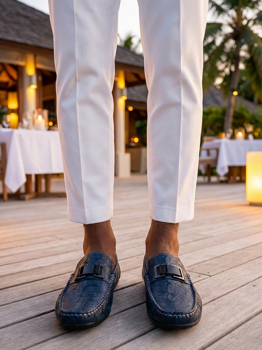 Men's Navy Buckle Loafers Slip-On Casual Driving Shoes Lightweight Comfort Moccasins for Resort Evenings, Vacation Dining, Coastal Getaways, Cruise Wear and Smart Casual Night Outfits 2026 - $59.99 –P2