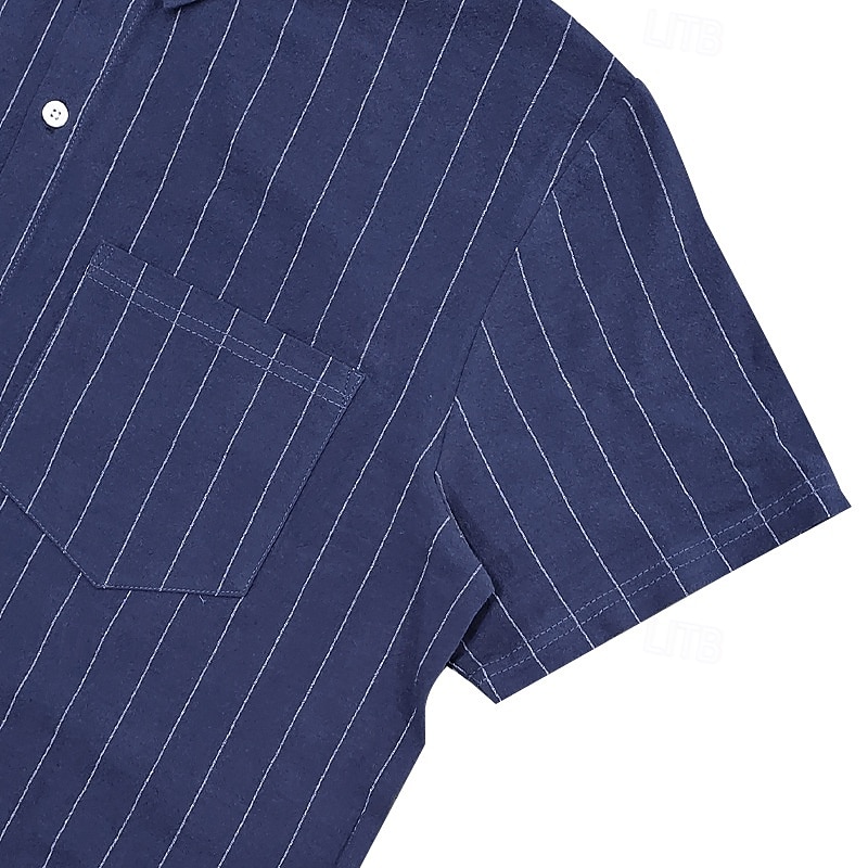 Men Linen Shirt 2 Piece Shirt Set And Shorts Linen Shorts Beach Shorts Set Vertical Stripes Casual Daily Outdoor Turndown Short Sleeve Summer Fashion Casual Comfortable Clothing Apparel 2026 - $32.99 –P5