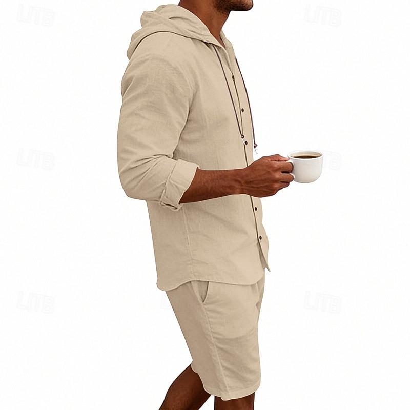 Ανδρικά Πουκάμισο λινό 2 Κομμάτια Σετ πουκαμίσου Και Σορτσάκια Σορτς από λινό Σορτς παραλίας Σειρά Σκέτο Καθημερινά ΕΞΩΤΕΡΙΚΟΥ ΧΩΡΟΥ Διακοπές Με Κουκούλα Μακρυμάνικο Καλοκαίρι Άνοιξη 2026 - $36.99 –P17