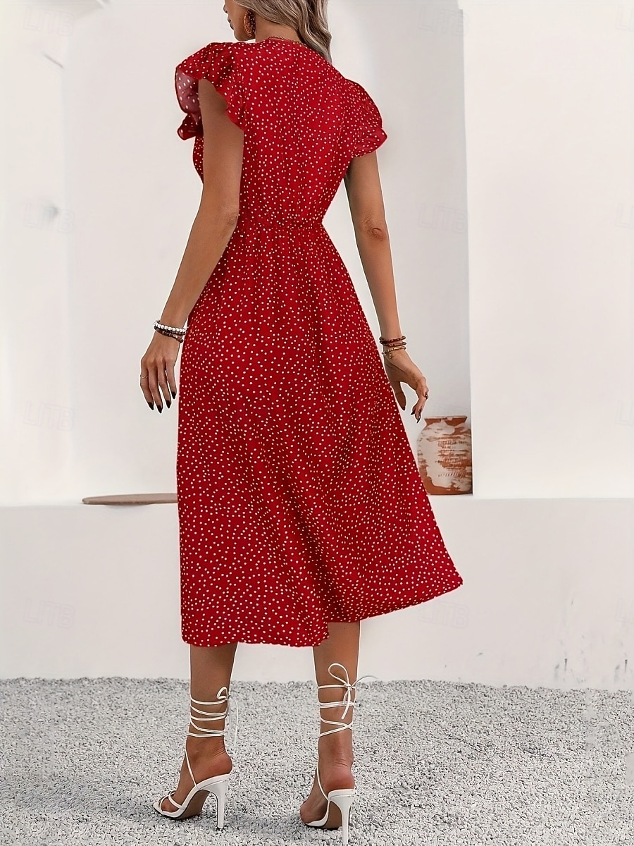 Women's Midi Dress Casual Dress Floral Dress Elegant Fashion Modern Outdoor Vacation Going out Regular Fit Floral Short Sleeve V Neck Black Red Green Summer Spring 2026 - $22.99 –P6