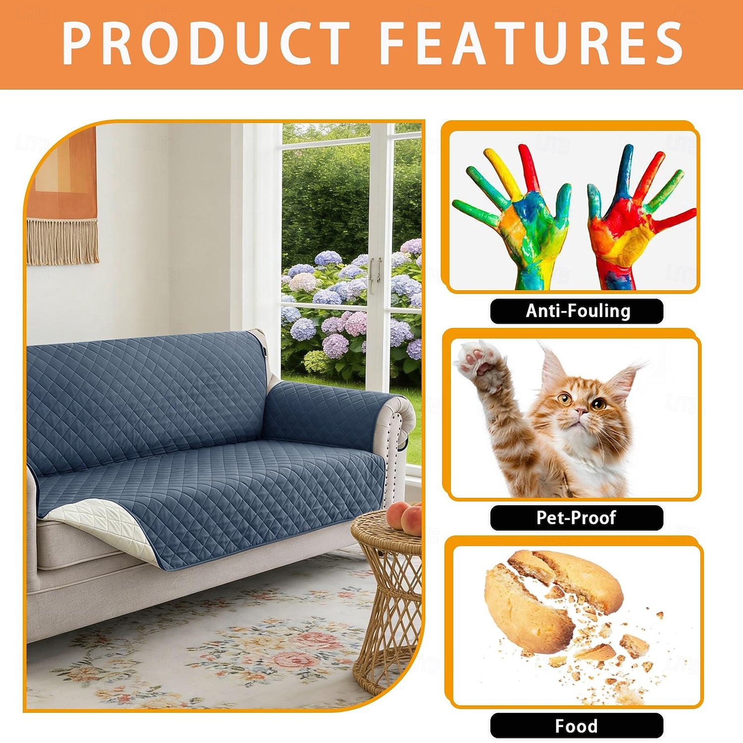 Water Resistant Reversible Couch Cover for 3 Cushion Cover Pet Friendly Sofa Cover for Dog Washable Furniture Protector  Slipcover with Non Slip Elastic Strap 2026 - $30.99 –P3