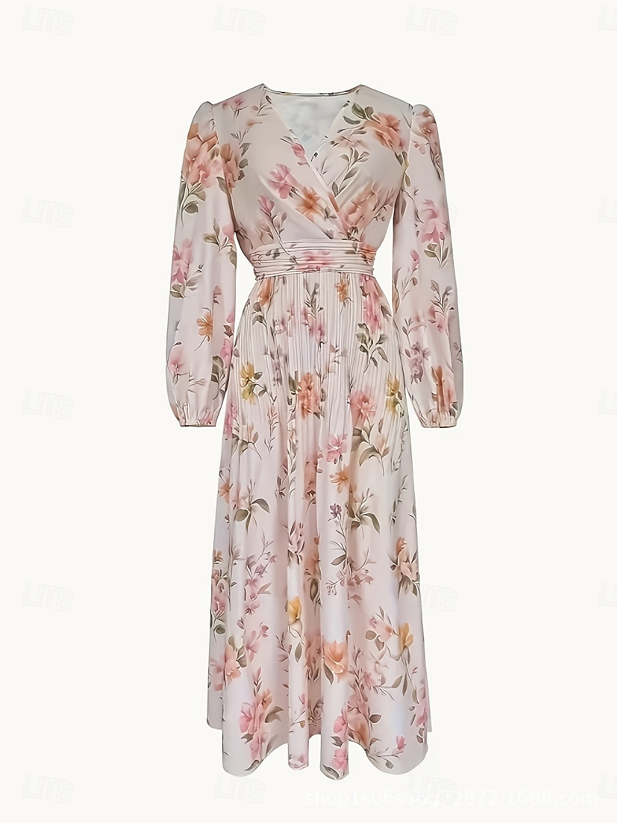 Per donna Abito Midi Vestito in Chiffon Abito Floreale Abito Stampato Elegante Moderno All'aperto Vacanza Uscire Vestibilità regolare Floreale Manica Lunga Scollo a V Rosa Estate Primavera del 2026 a $33.99 –P2