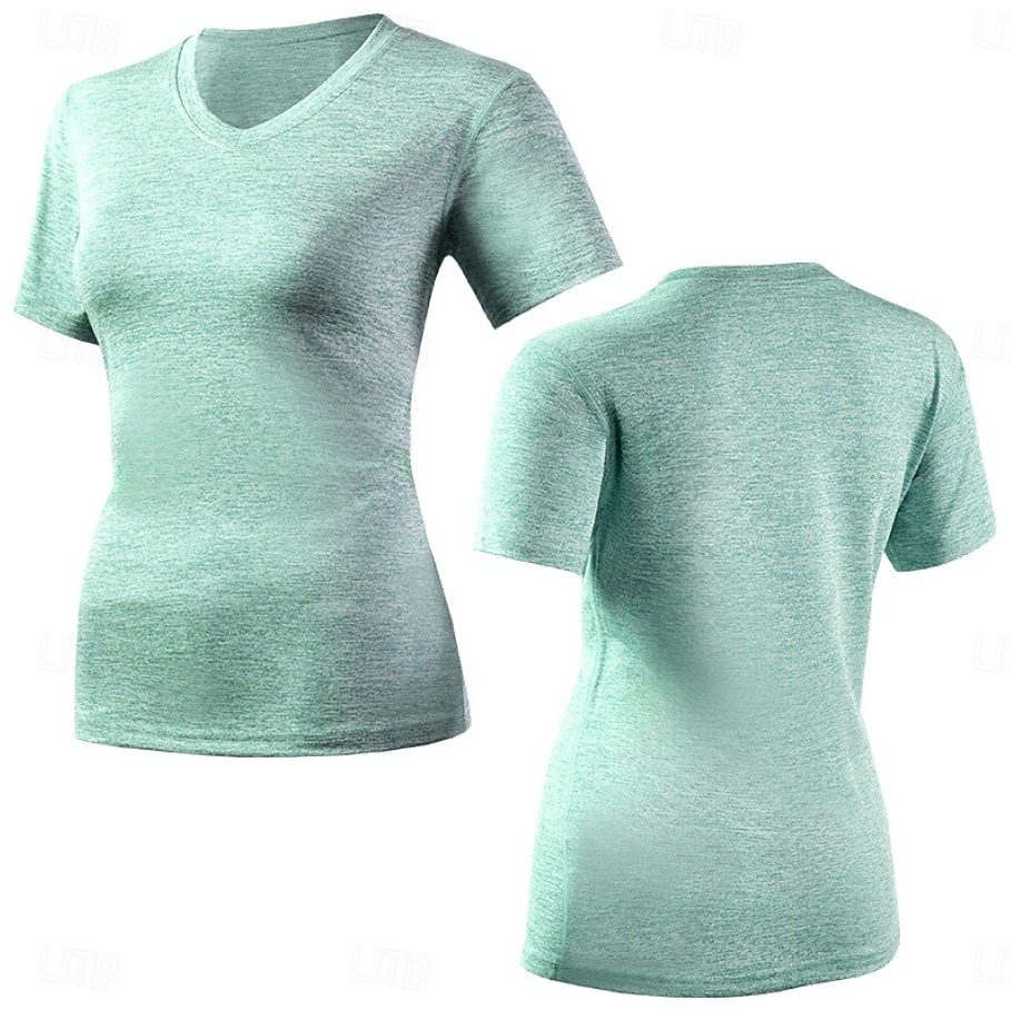 Femmes T-shirt Couleur Unie Élégant Basique Manche Courte Col en V Hauts Réguliers Occasionnel Sports Week-end Noir Vert Claire Rose Claire Violet Claire Gris Clair Été Printemps de 2026 ? $21.99 –P7