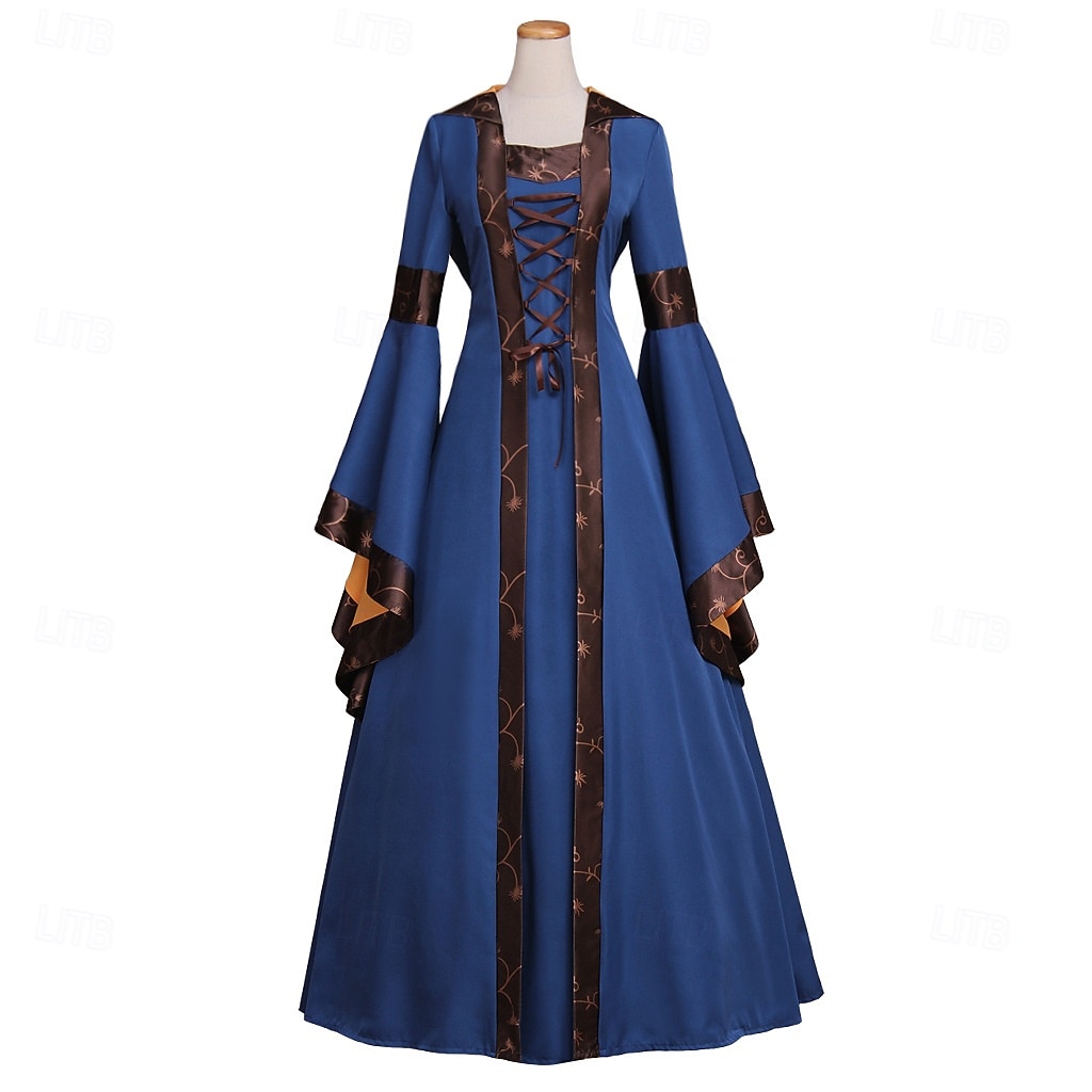 ancien Médiéval Renaissance Longueur au sol Robe Manches longues Sorcière Col carré Déguisement Femmes Fantaisie Halloween Carnaval Foire de la Renaissance LARP Adultes Robe Printemps de 2026 ? $64.99 –P1
