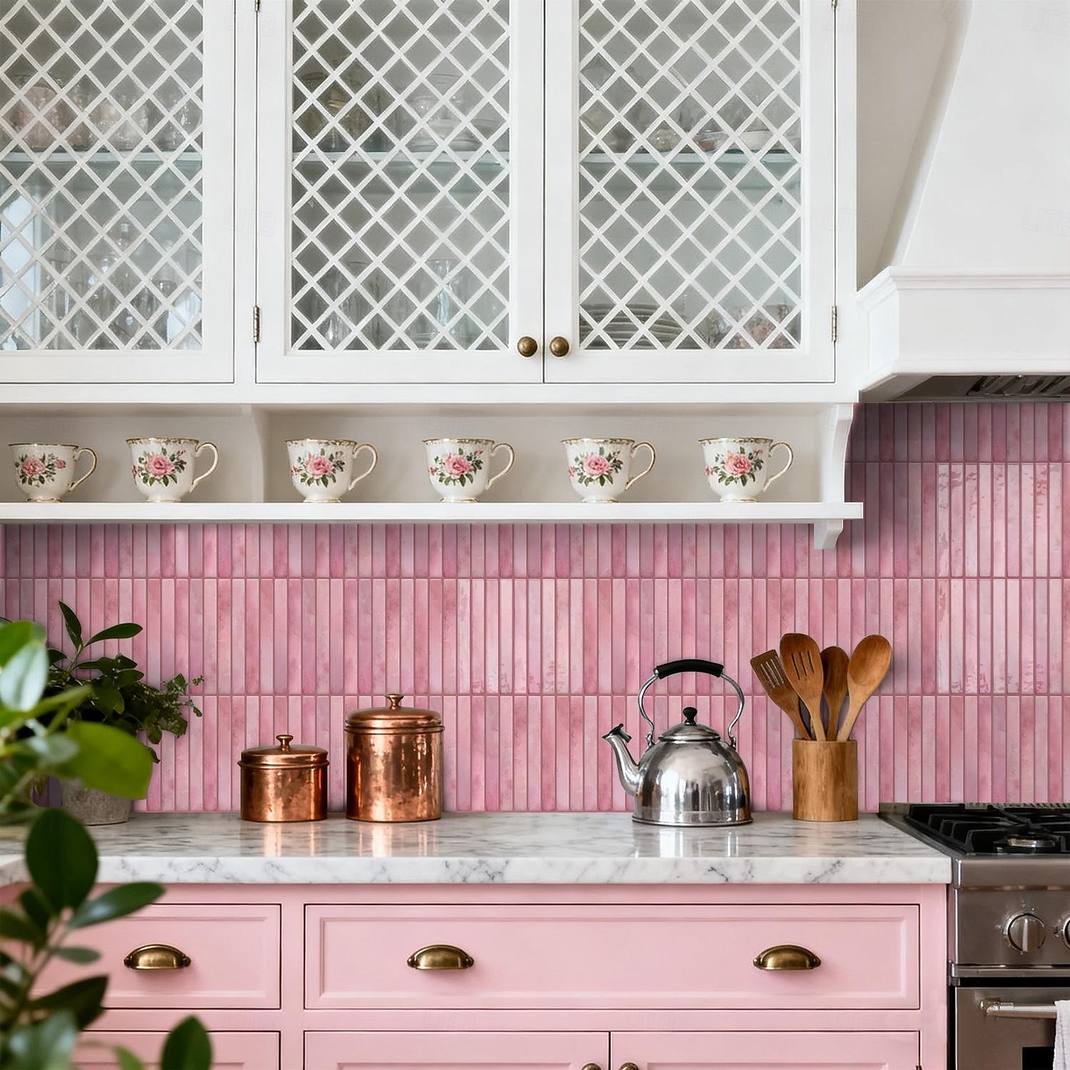 20pcs 3d Self-Adhesive Wall Imitation Tile Sticker, Removable Wall Sticker With Pink Decorative Pattern, Used For Kitchen Back Fender, Bedroom And Living Room Decoration Home Wall Renovation Decorativ 2026 - $45.99 –P4