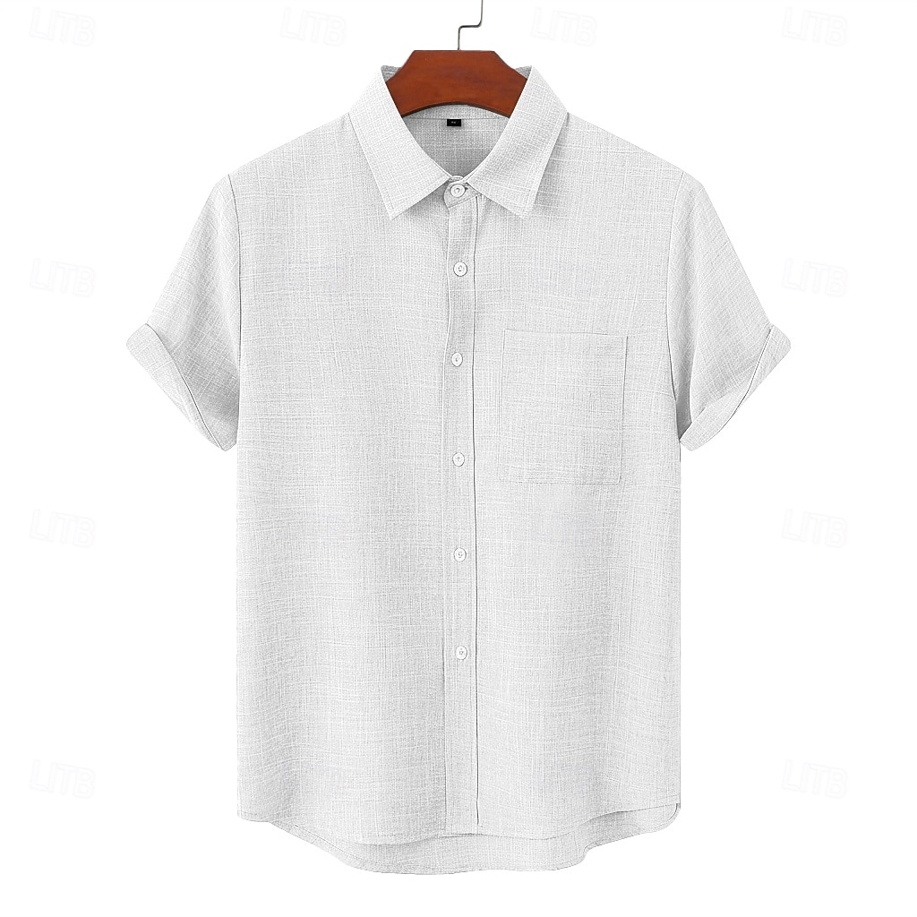 Homens Camisa Social Camisa de linho camisa de verão Roupa de Praia camisa de botão Tecido Casual Diário Azul Preto Branco Rosa Manga Curta Colarinho Primavera Verão Verão Roupa Bolsos de 2026 por $21.99 –P2