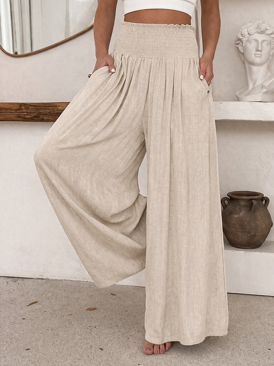 Γυναικεία Πλατύ Πόδι Παντελόνια Διακοπές Απλός Καθημερινό Πλήρες μήκος Ψηλή Μέση Σκέτο Τσέπη Ελαστική μέση High Cut Άνεση Ικανότητα να αναπνέει Moale Μικροελαστικό Καθημερινά Σπίτι Δρόμος 2026 - $27.99 –P16