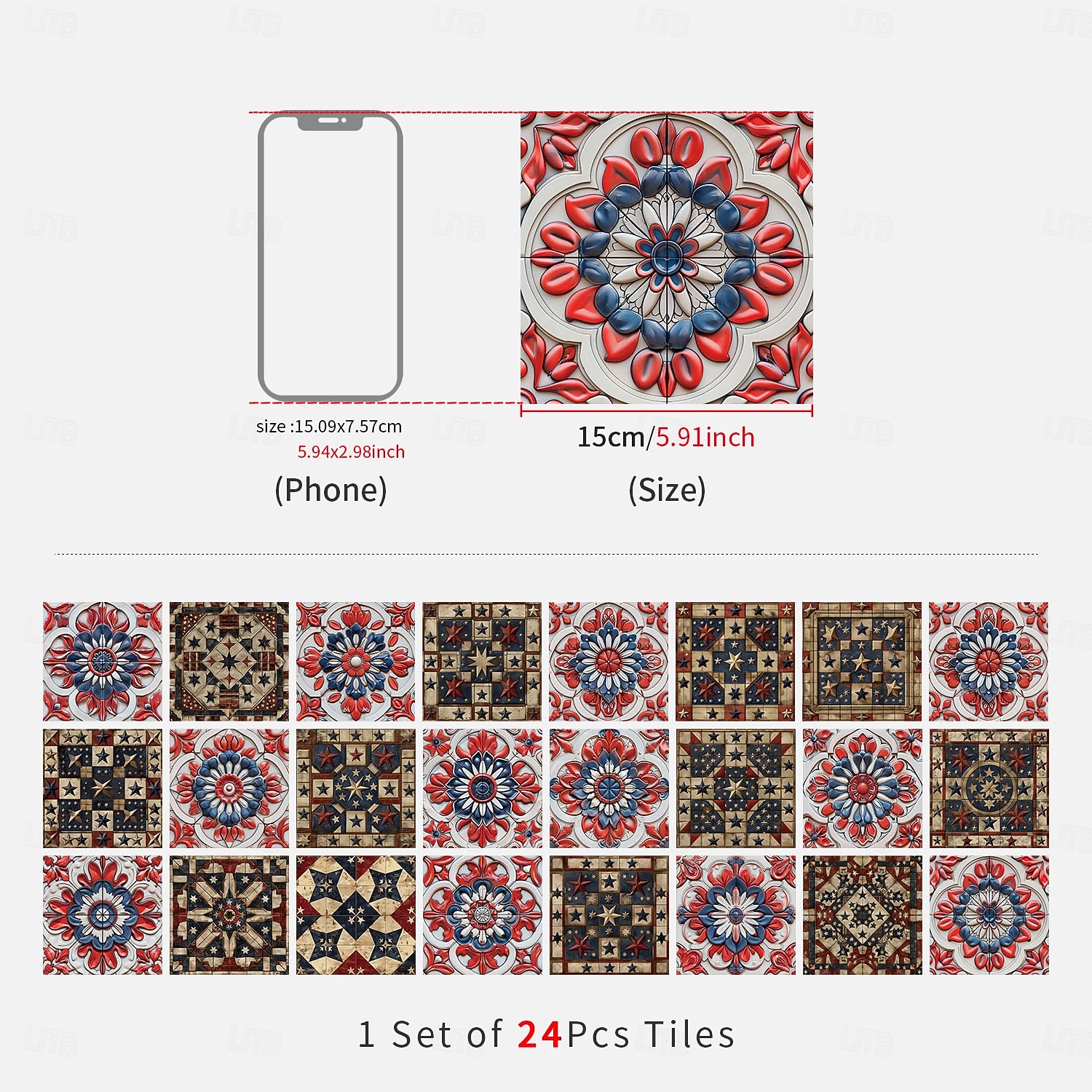24PCS Peel and Stick Tile Stickers, Moroccan Pattern PVC Wall Decals, Self-Adhesive Removable Wallpaper for Renters, for Bedroom Bathroom Cabinet, Easy Installation 2026 - $15.49 –P2