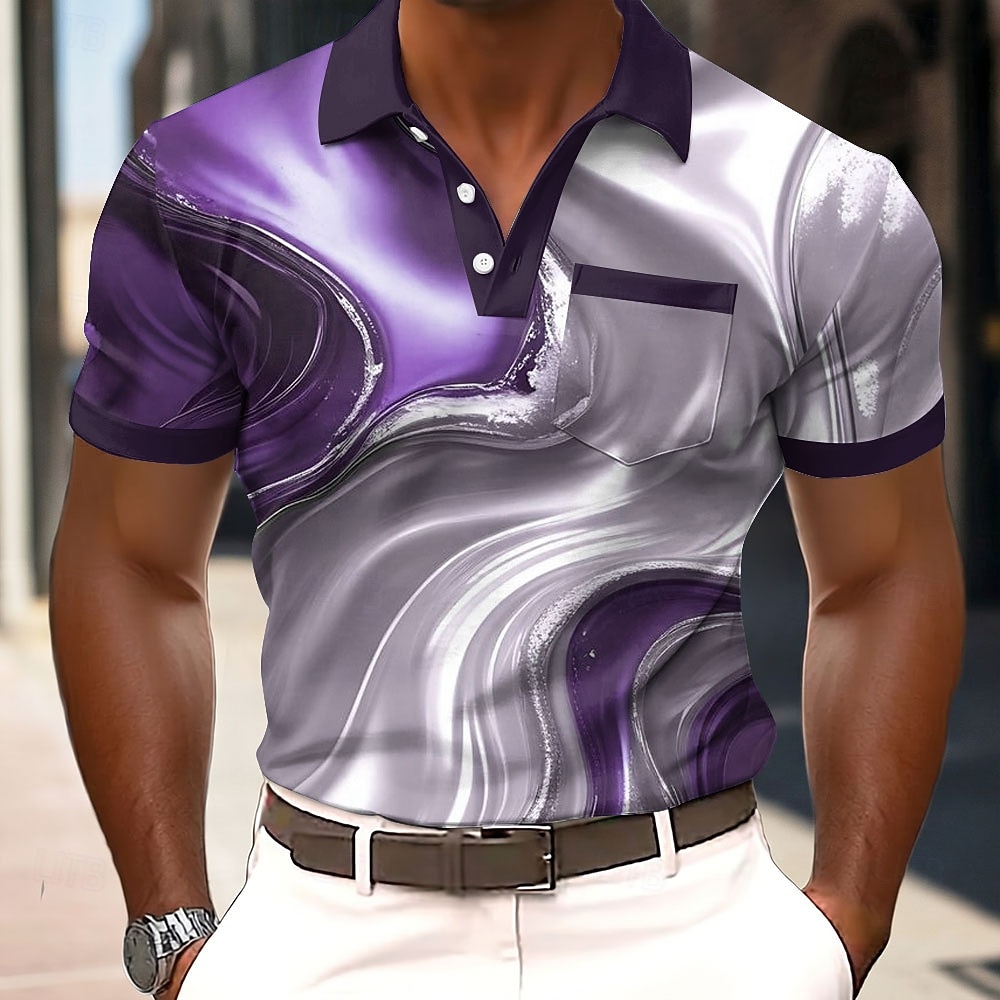 Men's Marble Polo Shirts Short Sleeve Polo Shirts Collared Shirts Business Casual Outdoor Athleisure Daily Wear 3D Print Buttons Summer Spring Blue Purple Green 2026 - $24.99 –P3