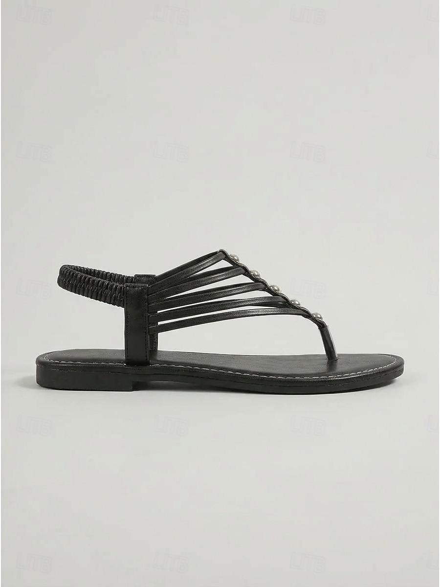 Women's Black Thong Sandals with Beaded Straps – Lightweight Elastic Slip-On Summer Sandals for Beach, Vacation, Travel and Casual Wear 2026 - $19.99 –P5