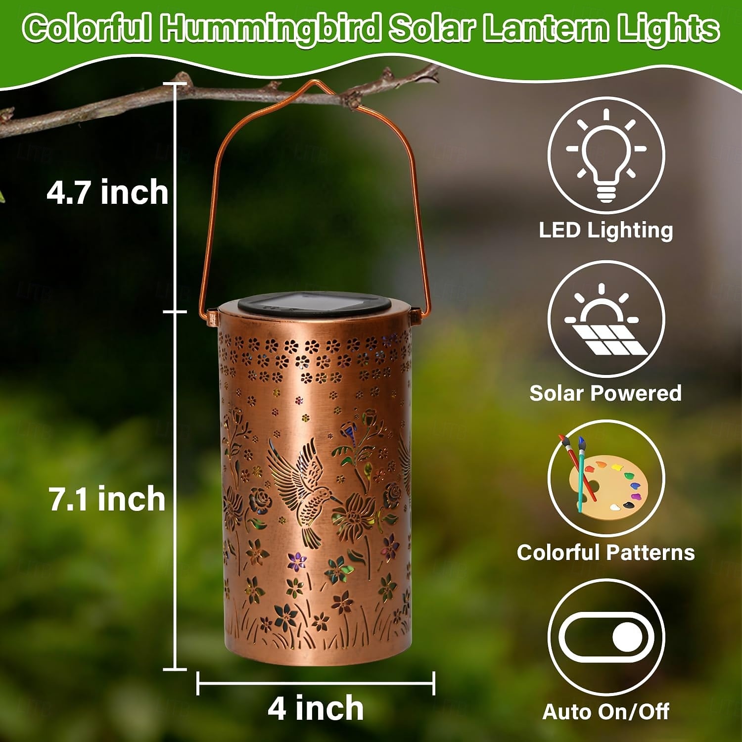 färgglad solcellslykta med kolibri, trädgårdspresenter för kvinnor och mammor, hängande utomhuslampor, vattentät dekorativ metalllampa för uteplats, gård, veranda, däck, bakgård, gångväg 2026 - $25.99 –P3