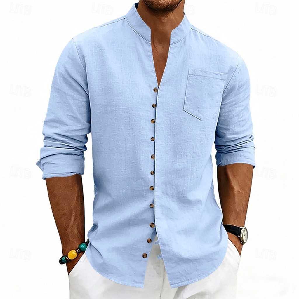 Homens Camisa Social Camisa de linho camisa de verão camisa de praia Tecido Casual Férias Preto Branco Rosa Azul Marinha Manga Longa Faixa Verão Primavera Roupa Bolsos de 2026 por $25.99 –P19
