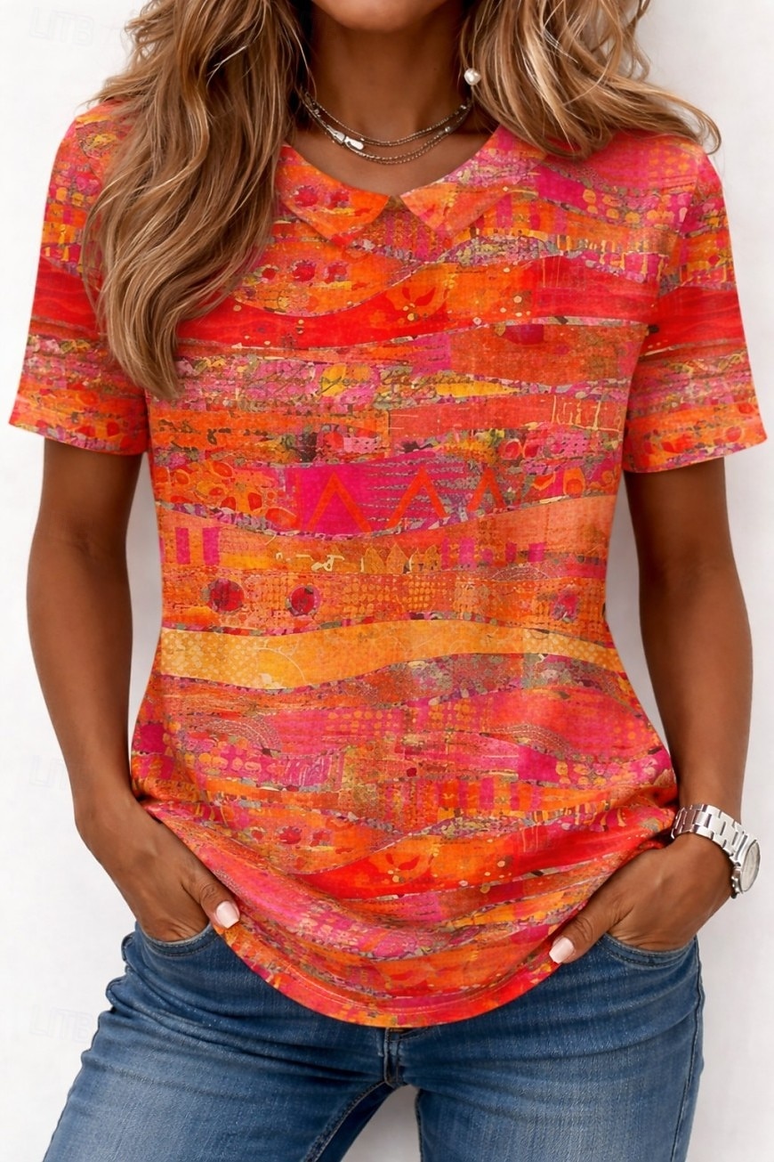 Pentru femei Tricou Imprimeu Floral Grafic Gradient de culoare Stilat Clasic Casual Manșon scurt Stil Nautic Rotund Topuri lungi Casual Zilnic Albastru piscină Portocaliu Vară Primăvară Toamnă 2026 - $21.99 –P2
