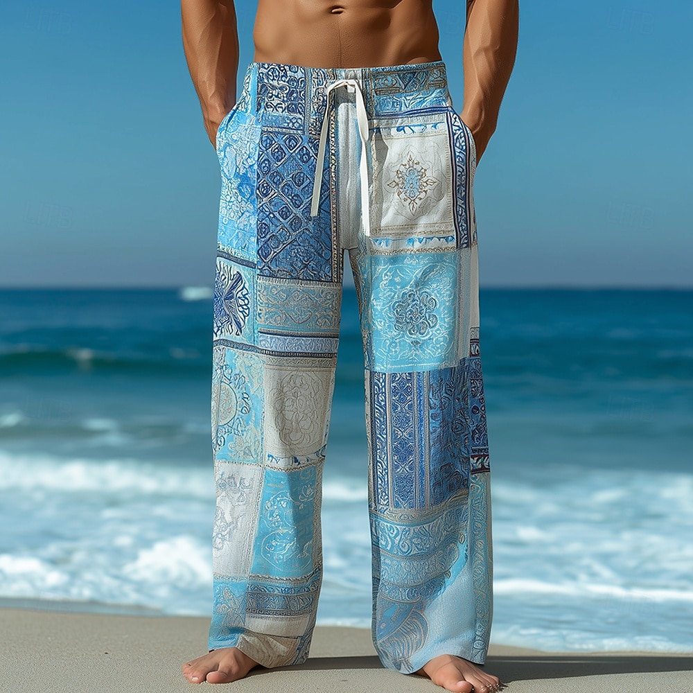 Hombre Boho Retazos Floral intrincado Pantalones Pantalones casuales Pantalones anchos Media cintura Étnico retro de la vendimia Hogar Exterior Vacaciones Bolsillos laterales Perneras anchas Cintura 2026 - $27.99 –P1