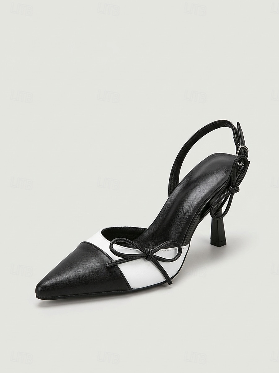 Escarpins classiques noirs et blancs à bride arrière pour femme - élégants escarpins bicolores à bout pointu et nœud papillon, parfaits pour le bureau et un style urbain chic. &événements sociaux de 2026 ? $54.99 –P3