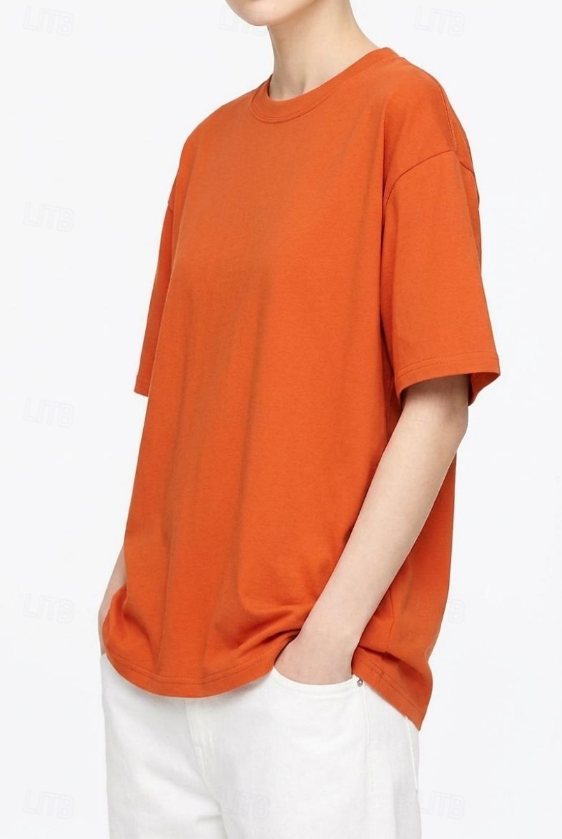 T-shirt surdimensionné en 100 % coton pour femme tee-shirt haut couleur unie élégant basique décontracté manches courtes col rond hauts réguliers sports quotidiens sortie noir blanc rose vin bleu de 2026 ? $19.99 –P2
