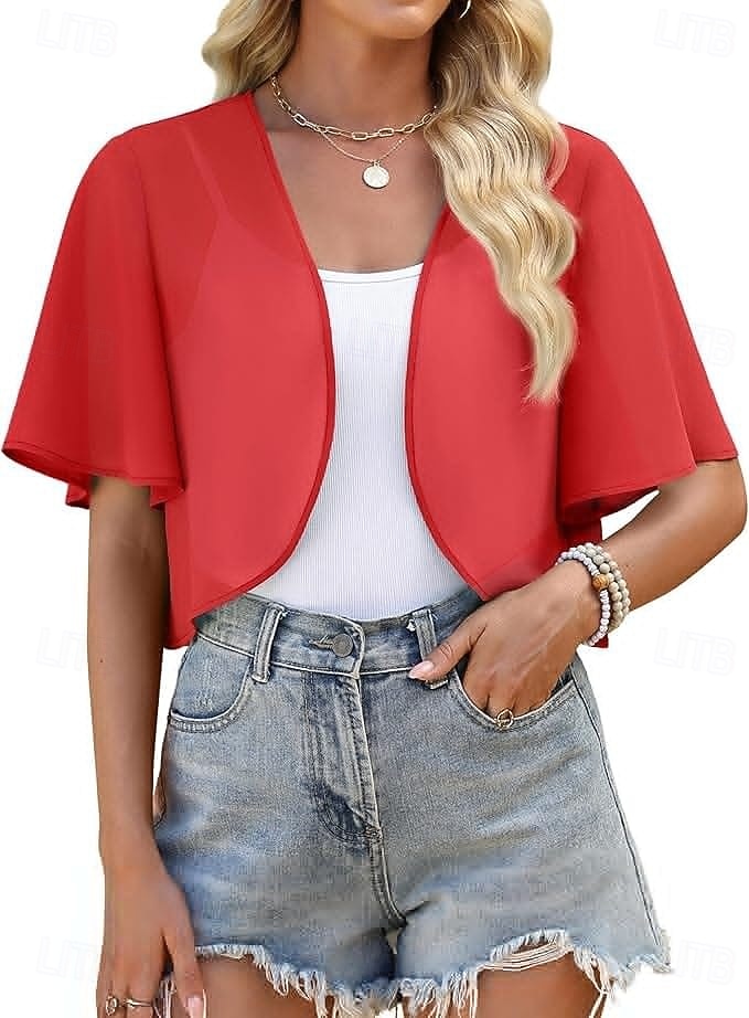 Scialle Donna Bolero Coprispalle Scialli della Madre Scialli della Sposa Elegante Signore Formale Manica Corta Chiffon Stole da matrimonio Con Colore puro Per Quotidiano Primavera & Estate del 2026 a $34.99 –P10
