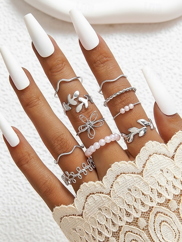 Justerbart bohemiskt ringset med 10 delar för kvinnor, stapelbara fingerringar i guld- och silverfärgad legering för strandsemester, festivalstil och vardagskläder 2026 - $9.99 –P3
