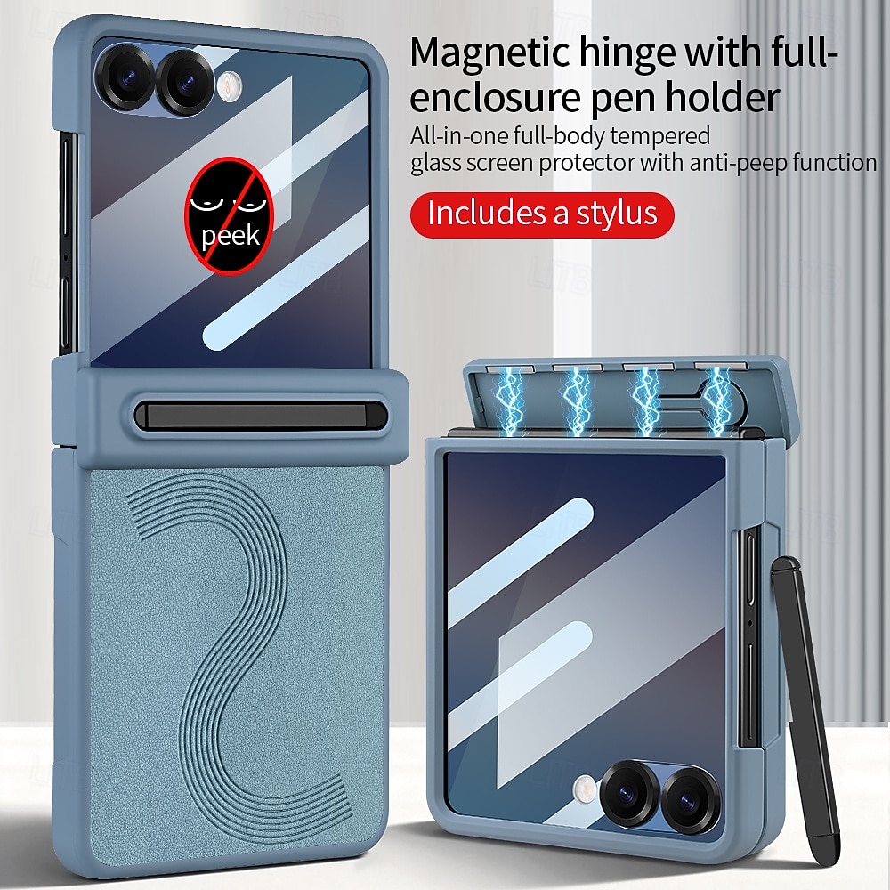 Phone Case For Samsung Galaxy Z Flip 7 Z Flip 6 Back Cover with Screen Protector PU Leather 2026 - $29.99 –P1