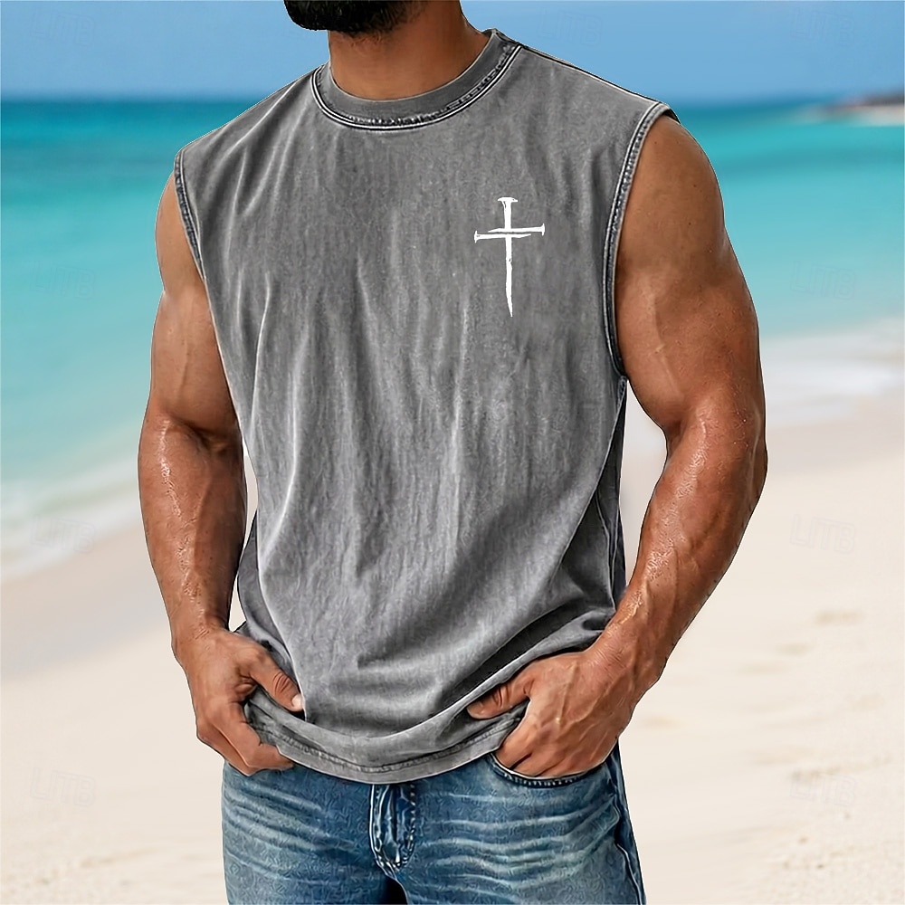 Hombre Cruz Top Camiseta desteñida con ácido Camisetas Interiores Sin Mangas Camiseta Impresión gráfica Cuello Barco Camisa Vacaciones Tropical Moda Diario Vacaciones Playas Negro Marrón Verde Trébol 2026 - $17.99 –P5
