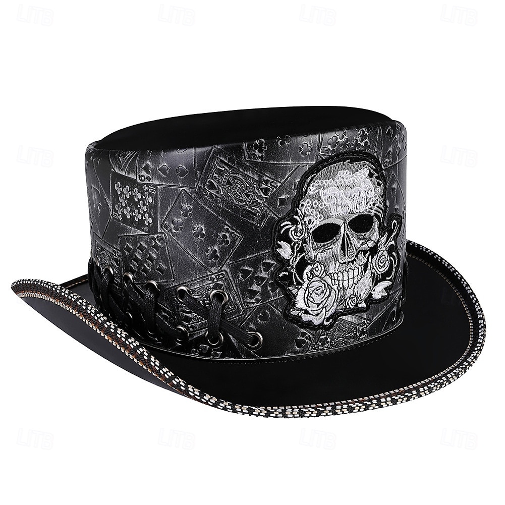 Punk & Gothique Médiéval Steampunk Haut-de-forme Médecin de la peste Fleuri Crâne Déguisement Homme Fantaisie Halloween Carnaval Performance LARP Foire de la Renaissance Adulte Chapeau de 2026 ? $34.99 –P6
