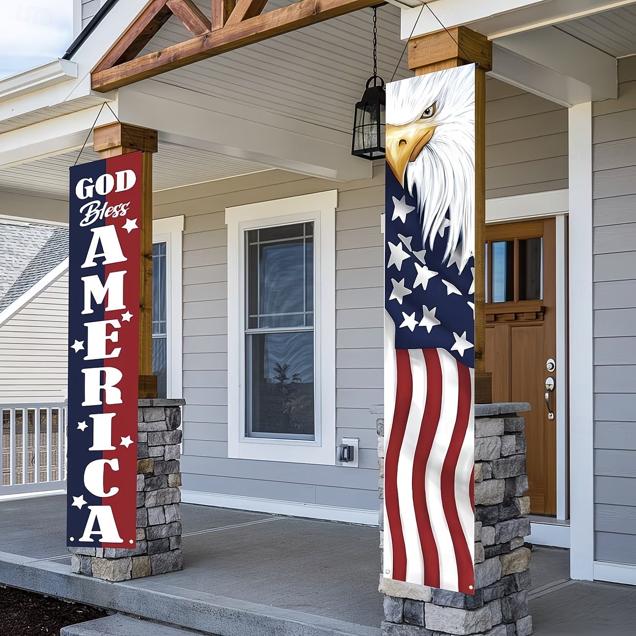 1/2 par de bandeiras patrióticas com águia e porco para o 4 de julho, com a frase "Deus abençoe a América", decoração para porta de entrada com a bandeira americana, estrelas e listras para o Dia da de 2026 por $15.99 –P4