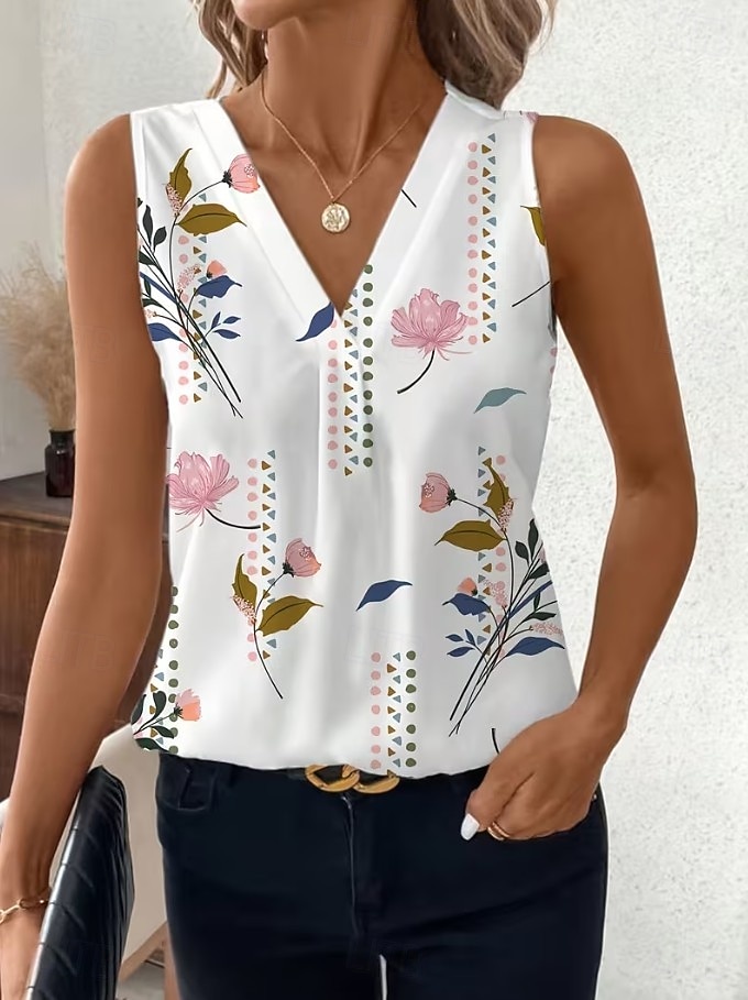Women's Tank Top Floral Graphic Plants Elegant Vintage Stylish Sleeveless V Neck Regular Tops Beach Wedding Casual Daily White Light Pink Light Purple Orange Summer Spring 2026 - $21.99 –P2