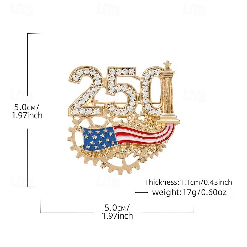 2026年 アメリカ建国250周年記念ブローチ2個セット、アメリカ建国250周年記念愛国ピン（1776-2026）、ラインストーンクリスタルアメリカ国旗ラペルピン、独立記念日記念ジュエリー、ゴールドトーンのお土産ギフト  コレクション – $13.99 –P6