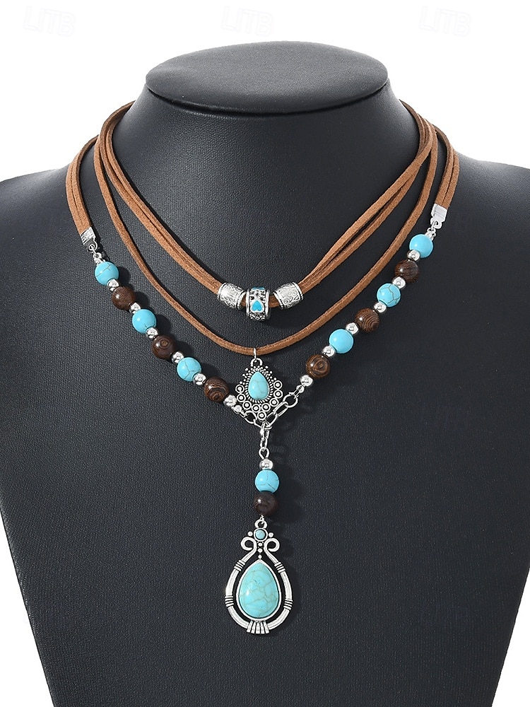 Women's Bohemian Alloy and Turquoise Necklace Set, Layered Statement Jewelry for Beach Vacation, Resort Wear, Casual Summer Outfits and Everyday Boho Styling 2026 - $11.99 –P3