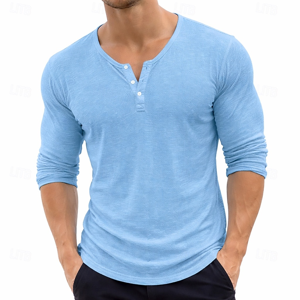 Miesten T-paidat Pellava T-paita Pitkähihainen Yhtenäinen väri Tavallinen Solid Color Loma Vapaa-aika Napit Perus Henley Kausaliteetti Päivittäin ulko- Kevät kesä Kesä Kevät Sininen Musta 2026 - ₪74 –P9
