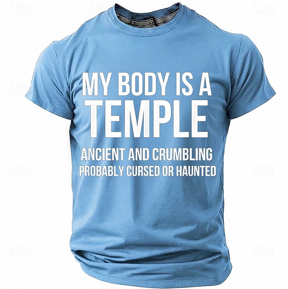Corpul meu este un templu antic, blestemat, bântuit, tricou amuzant, sarcastic, cu umor, grafic, guler rotund, mânecă scurtă, cadou de ziua de naștere pentru el, cadou de glumă, haine de designer 2026 - $18.99 –P10