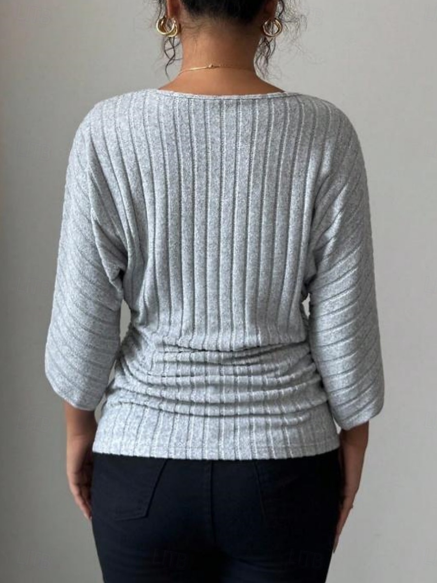 Dame Bluse Helfarge Stilfull Fritid 3/4 ermer V-hals Vanlige topper Daglig Grå Vår Høst 2026 - $19.99 –P2