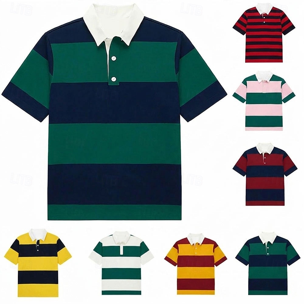 Per uomo Strisce orizzontali Polo da rugby Manica Corta Magliette polo Bavero Casual Athleisure Abbigliamento quotidiano Stampa 3D Bottoni Primavera & Estate Blu Rosso 3 Giallo del 2026 a $22.99 –P1