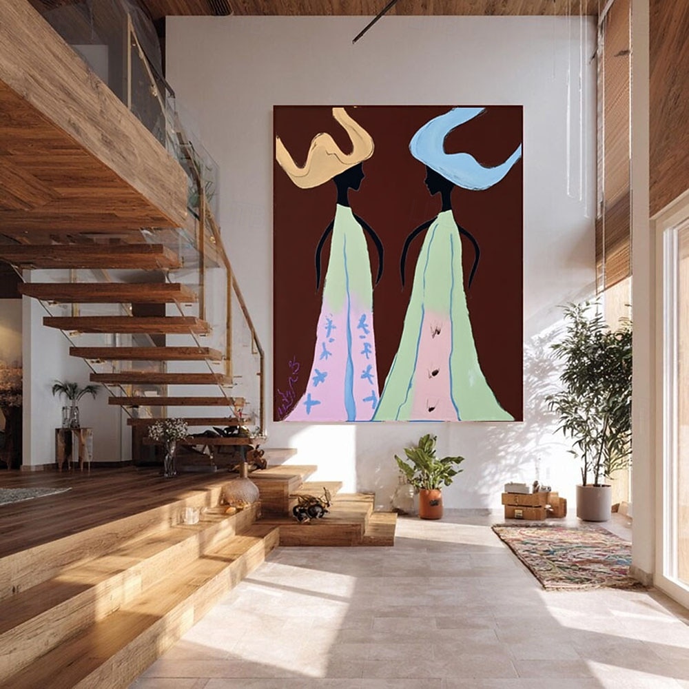 handmade Abstract Colorful Woman Oil Painting Abstract Cowboy Sisters Wall Art Retro Figurative Canvas Art Original Figrure Art Modern Wall Decor 2026 - $102.99 –P3