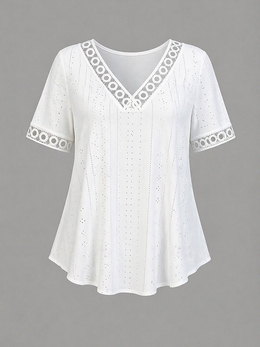 Per donna Top traforato Maglietta traforata Maglietta Testurizzato Elegante Classico Manica Corta Scollo a V Top Regolari Casuale Spiaggia Bianco Giallo Rosa Estate del 2026 a $25.99 –P2