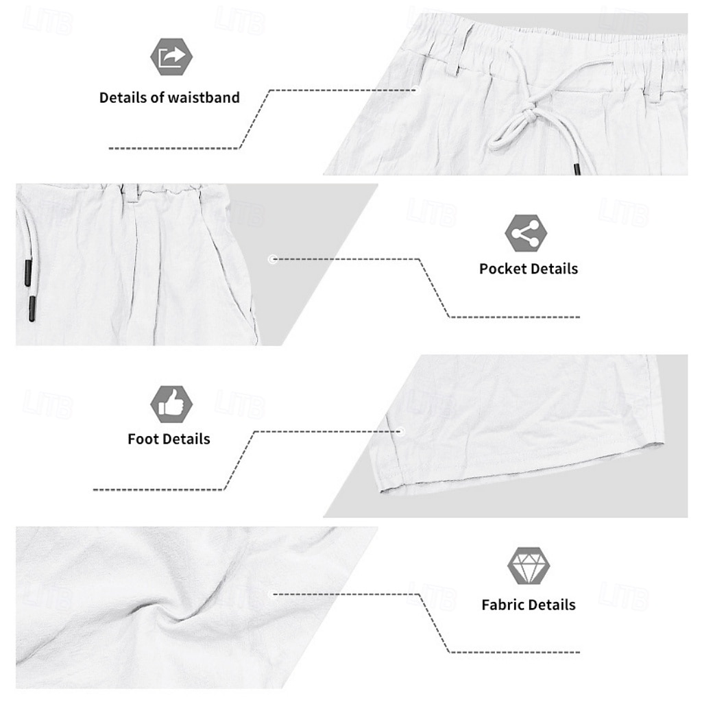 Homme Shorts Shorts en Lin Shorts d'été Shorts de plage Cordon de serrage Taille Élastique Uni Confort Respirant Longueur Genou Quotidien Extérieur Fête Vacances Mode Noir Blanche Non Elastique de 2026 ? $24.99 –P8