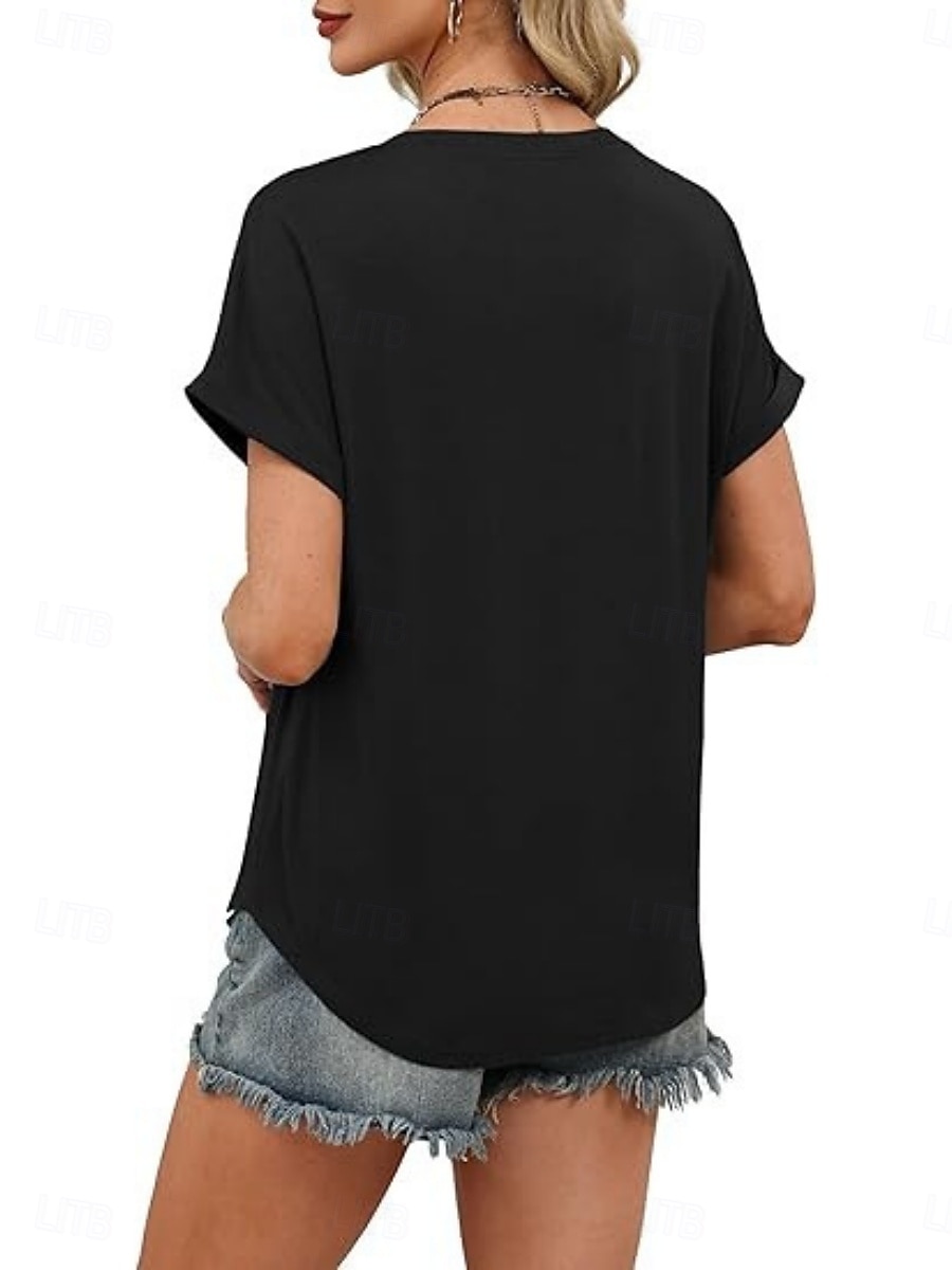 Femmes T-shirt Uni Mode Élégant Classique Manche Courte Col en V Hauts Réguliers Quotidien Sortir Week-end Bleu Noir Blanche Rose Claire Rouge Été Printemps de 2026 ? $19.99 –P9