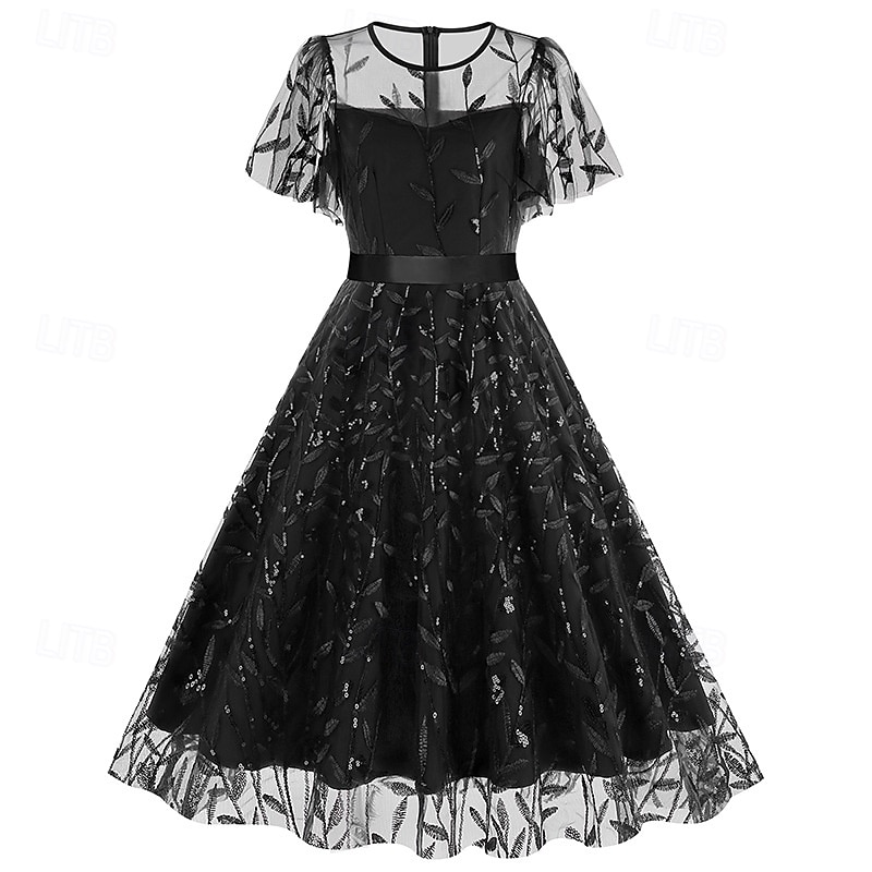 1950s Retro Vintage Midi Dress Swing Dress Flare Dress Short Sleeves Embroidered Leaf Fit & Flare Swing Round Neck Fancy Dress Women's Casual Evening Party Tea Party Adults' Dress Spring & Summer 2026 - $61.99 –P5