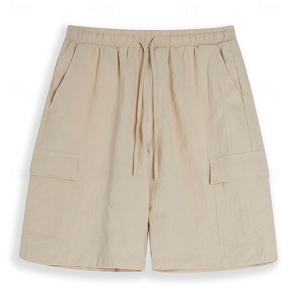 Short cargo en lin pour homme – longueur genou, taille élastique avec cordon de serrage, multipoches, confortable &respirant, décontracté, extérieur &vacances à la plage, noir & blanc de 2026 ? $35.99 –P9