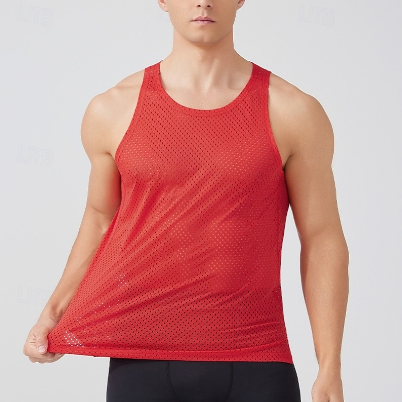 Herre Ensfarget Treningstank topp Singlet til jogging Gymtopp Sommer Vår Netting Ermeløs Hurtigtørkende Komprimering Fukttransport Pustende Treningsøkt Løp Vandring Jogge Blå Svart Hvit Sports 2026 - $16.99 –P10