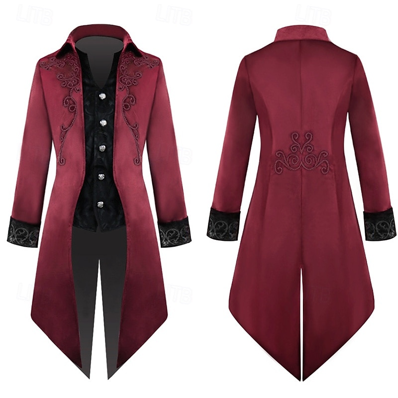 Retro Vintage Punk & Gothic Medieval Coat Tailcoat Prince Nobleman Jacquard Fancy Dress Men's Ebenezer Scrooge Elf Royal Steampunk Masquerade Party Adults Coat Christmas 2026 - $52.99 –P2