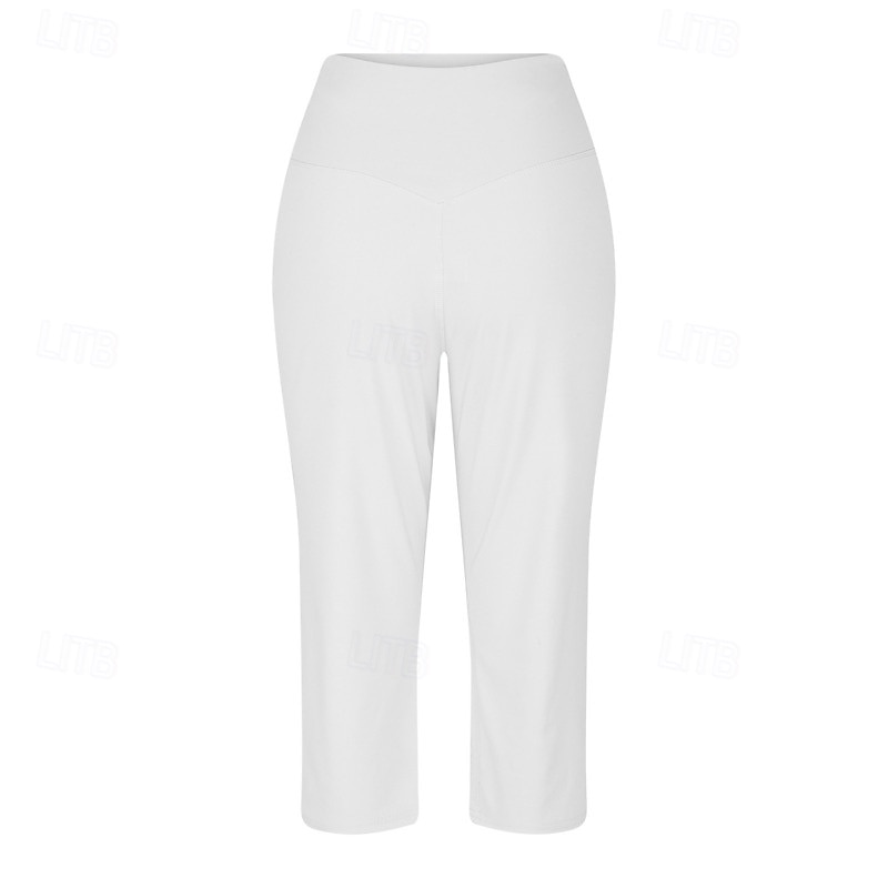 Women's Wide Leg Chinos Vacation Classic Style Basic Capris High Waist Plain Pocket Comfy Comfort Soft Stretchy Casual Gym Yoga Apricot Black White Army Green Spring Regular Fit 2026 - $8.49 –P9